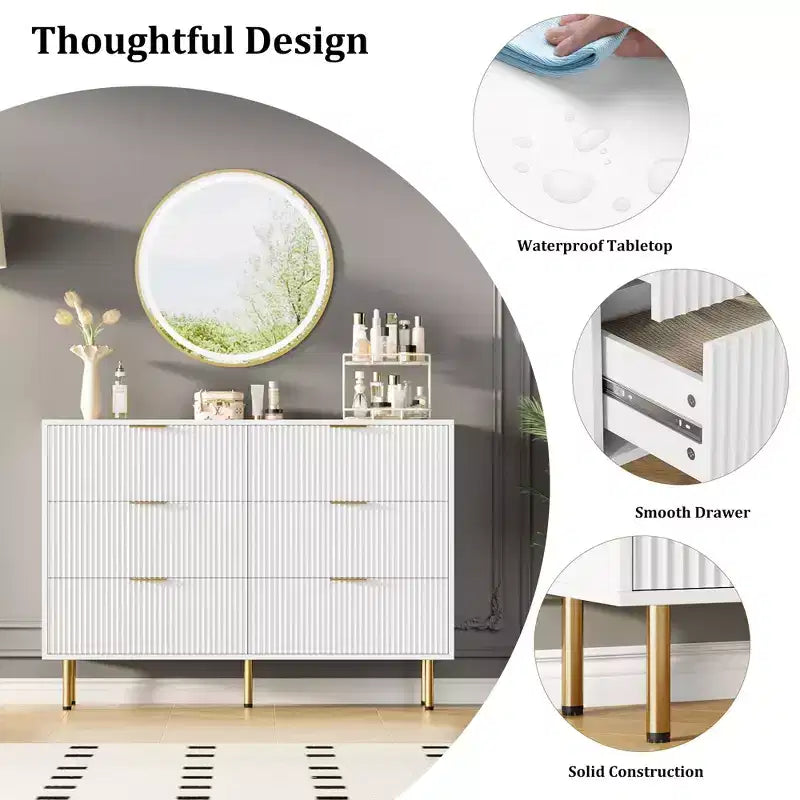 Commode à 6 tiroirs pour chambre à coucher, commode en bois, commode de rangement moderne, pour salon, placard, couloir, entrée