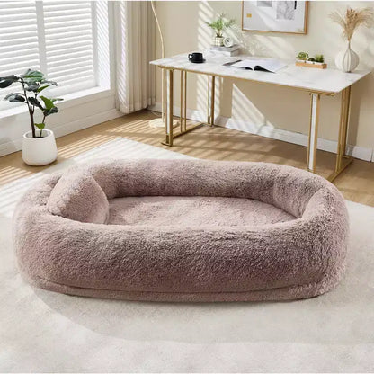 Lit pour chien humain adapté à vous et aux animaux de compagnie pour un petit somme, lit orthopédique lavable en fausse fourrure pour la sieste, 172 x 110 x 22 cm