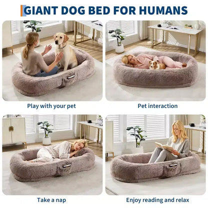 Lit pour chien humain adapté à vous et aux animaux de compagnie pour un petit somme, lit orthopédique lavable en fausse fourrure pour la sieste, 172 x 110 x 22 cm