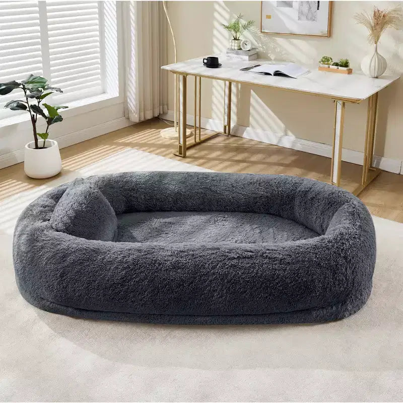 Lit pour chien humain adapté à vous et aux animaux de compagnie pour un petit somme, lit orthopédique lavable en fausse fourrure pour la sieste, 172 x 110 x 22 cm