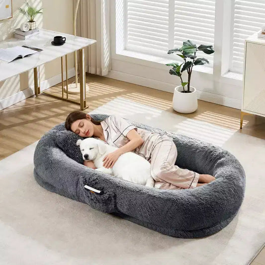 Human Dog Bed Fits You and Pets for People Doze Off, Washable Faux Fur Napping Orthopedic Dog Bed, 67.7  43.3  8.6