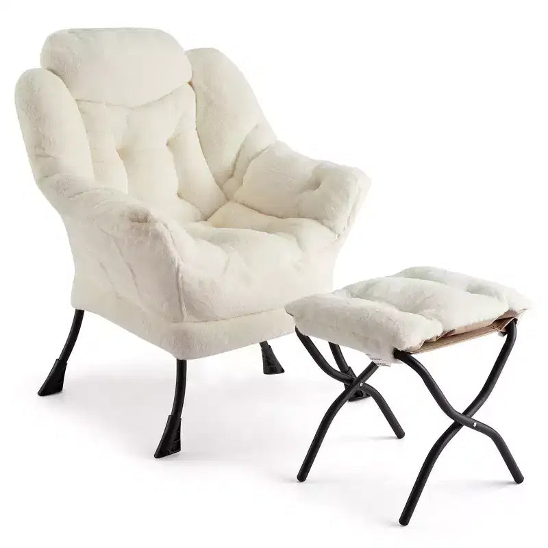 Lazy Chair with Ottoman, Comfortable Reading Chairs with Foldable Footrest for Living Bedroom with Armrests & a Side Pocket