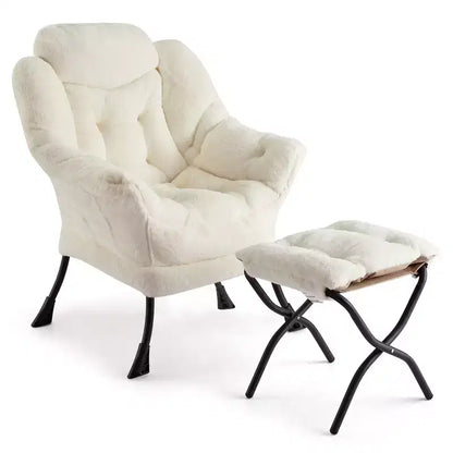 Lazy Chair with Ottoman, Comfortable Reading Chairs with Foldable Footrest for Living Bedroom with Armrests & a Side Pocket