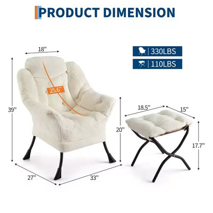 Fauteuil relax avec pouf, Chaises de lecture confortables avec repose-pieds pliable pour salon et chambre avec accoudoirs et une poche latérale