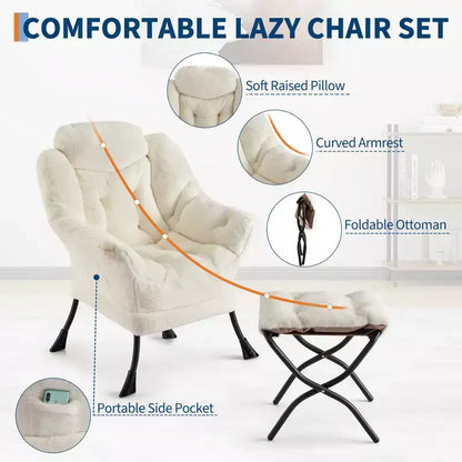 Fauteuil relax avec pouf, Chaises de lecture confortables avec repose-pieds pliable pour salon et chambre avec accoudoirs et une poche latérale