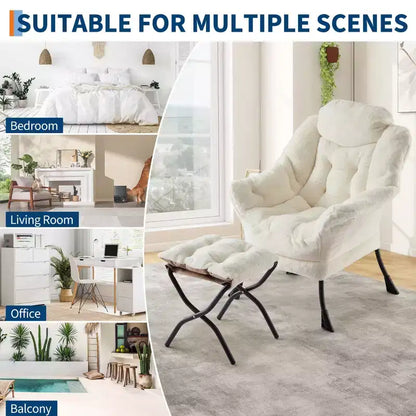 Fauteuil relax avec pouf, Chaises de lecture confortables avec repose-pieds pliable pour salon et chambre avec accoudoirs et une poche latérale