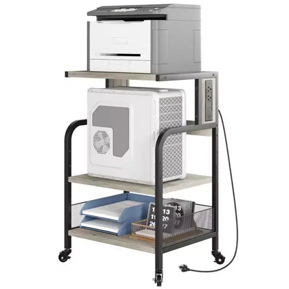 Meuble d'imprimante roulant COZONY à 3 niveaux avec prise de courant, étagère de rangement réglable et roulettes pour bureau à domicile, télécopieur, scanner