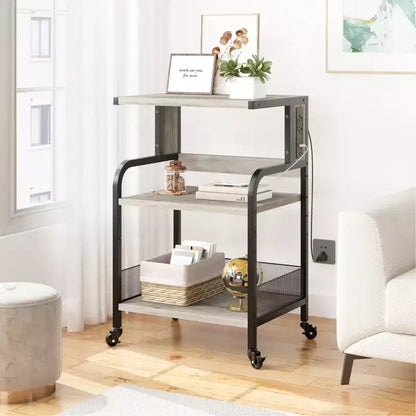 Meuble d'imprimante roulant COZONY à 3 niveaux avec prise de courant, étagère de rangement réglable et roulettes pour bureau à domicile, télécopieur, scanner