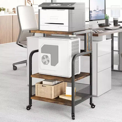 Meuble d'imprimante roulant COZONY à 3 niveaux avec prise de courant, étagère de rangement réglable et roulettes pour bureau à domicile, télécopieur, scanner