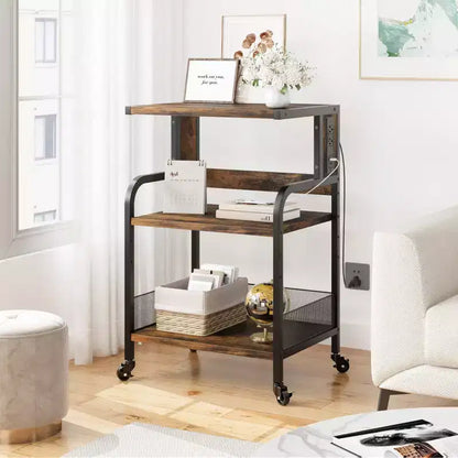 Meuble d'imprimante roulant COZONY à 3 niveaux avec prise de courant, étagère de rangement réglable et roulettes pour bureau à domicile, télécopieur, scanner