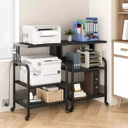 Meuble d'imprimante roulant COZONY à 3 niveaux avec prise de courant, étagère de rangement réglable et roulettes pour bureau à domicile, télécopieur, scanner