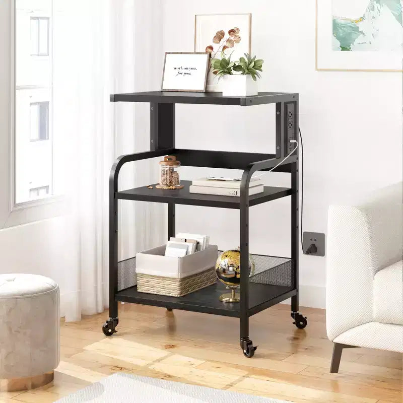 Meuble d'imprimante roulant COZONY à 3 niveaux avec prise de courant, étagère de rangement réglable et roulettes pour bureau à domicile, télécopieur, scanner