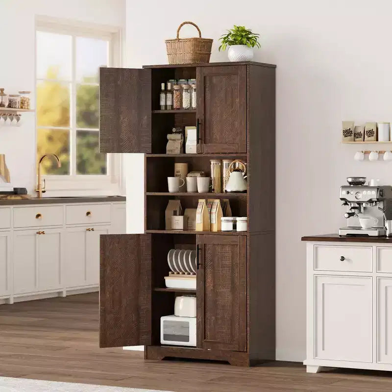 Meuble de rangement avec étagères réglables et portes vitrées, Armoire pour salon, Meuble de rangement de cuisine autoportant, Meuble de salle de bain