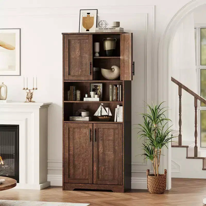 Meuble de rangement avec étagères réglables et portes vitrées, Armoire pour salon, Meuble de rangement de cuisine autoportant, Meuble de salle de bain
