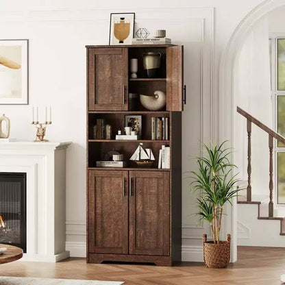 Meuble de rangement avec étagères réglables et portes vitrées, Armoire pour salon, Meuble de rangement de cuisine autoportant, Meuble de salle de bain