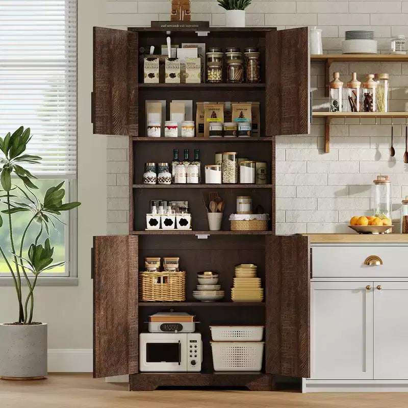 Meuble de rangement avec étagères réglables et portes vitrées, Armoire pour salon, Meuble de rangement de cuisine autoportant, Meuble de salle de bain