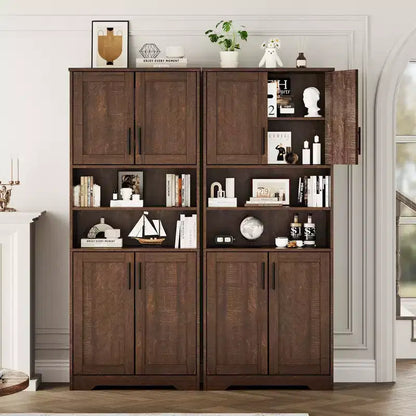 Meuble de rangement avec étagères réglables et portes vitrées, Armoire pour salon, Meuble de rangement de cuisine autoportant, Meuble de salle de bain