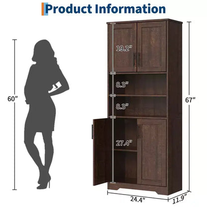 Meuble de rangement avec étagères réglables et portes vitrées, Armoire pour salon, Meuble de rangement de cuisine autoportant, Meuble de salle de bain