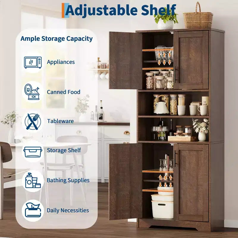 Meuble de rangement avec étagères réglables et portes vitrées, Armoire pour salon, Meuble de rangement de cuisine autoportant, Meuble de salle de bain
