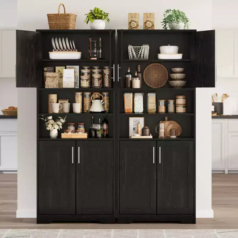 Meuble de rangement avec étagères réglables et portes vitrées, Armoire pour salon, Meuble de rangement de cuisine autoportant, Meuble de salle de bain