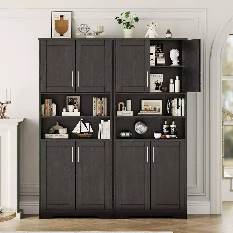 Meuble de rangement avec étagères réglables et portes vitrées, Armoire pour salon, Meuble de rangement de cuisine autoportant, Meuble de salle de bain