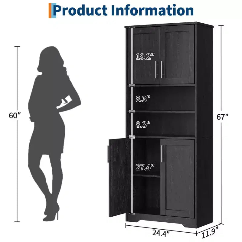 Meuble de rangement avec étagères réglables et portes vitrées, Armoire pour salon, Meuble de rangement de cuisine autoportant, Meuble de salle de bain