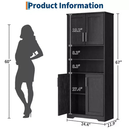 Meuble de rangement avec étagères réglables et portes vitrées, Armoire pour salon, Meuble de rangement de cuisine autoportant, Meuble de salle de bain