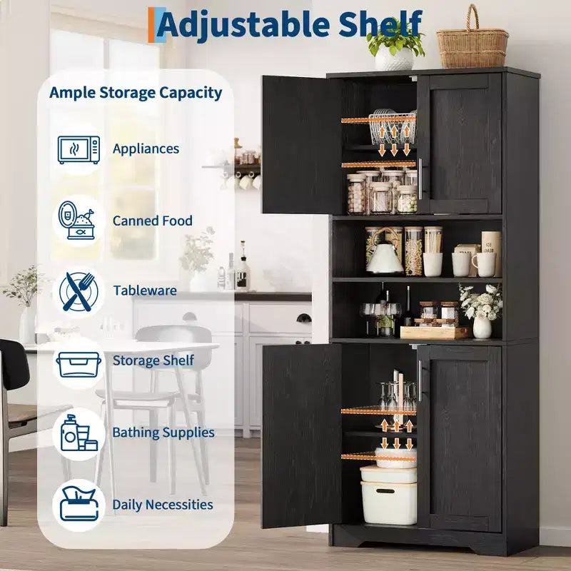 Meuble de rangement avec étagères réglables et portes vitrées, Armoire pour salon, Meuble de rangement de cuisine autoportant, Meuble de salle de bain