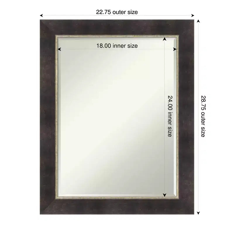 Amanti Art Odin Miroir Mural de Salle de Bain en Bois biseauté Petite Bronze Antique 28,75 x 22,75 po