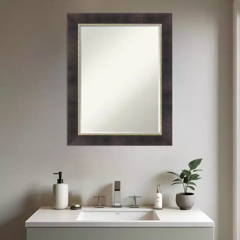 Amanti Art Odin Miroir Mural de Salle de Bain en Bois biseauté Petite Bronze Antique 28,75 x 22,75 po