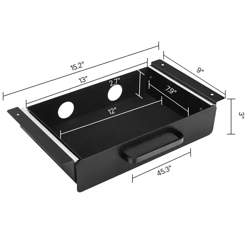 VEVOR Tiroir coulissant de 33 cm de large sous le bureau, fixation de tiroir coulissant à monter sous le bureau, organisateur de rangement de bureau caché, 38x23x7,6 cm, noir