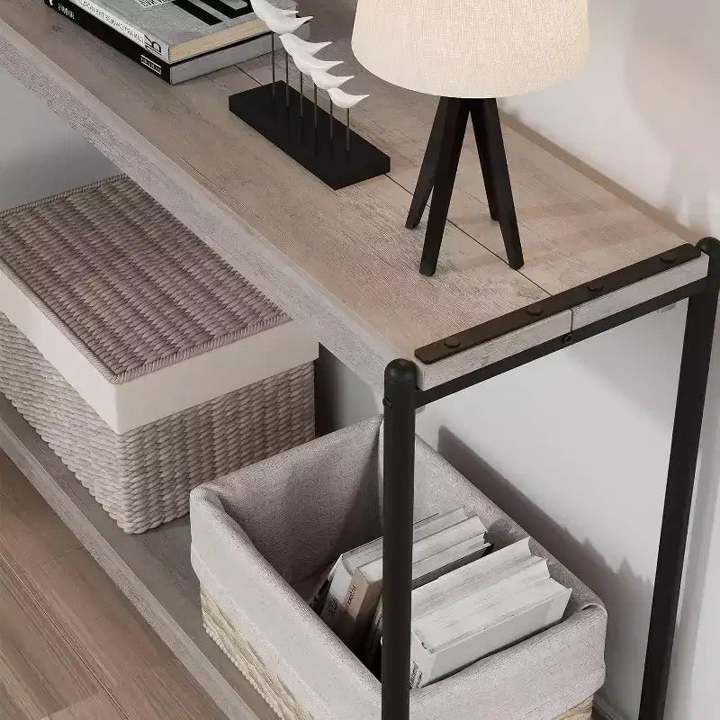 Console en panneaux de particules - Table console de 40 pouces, table à deux niveaux à lattes avec étagères, style rustique de ferme pour entrée, salon, couloir