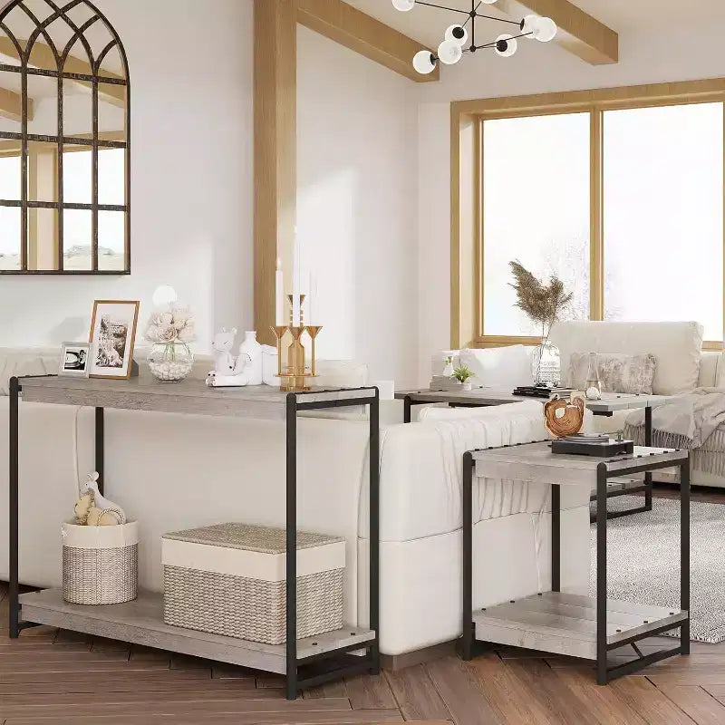 Console en panneaux de particules - Table console de 40 pouces, table à deux niveaux à lattes avec étagères, style rustique de ferme pour entrée, salon, couloir