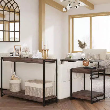 Console en panneaux de particules - Table console de 40 pouces, table à deux niveaux à lattes avec étagères, style rustique de ferme pour entrée, salon, couloir