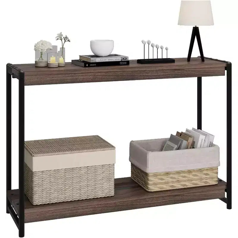 Console en panneaux de particules - Table console de 40 pouces, table à deux niveaux à lattes avec étagères, style rustique de ferme pour entrée, salon, couloir