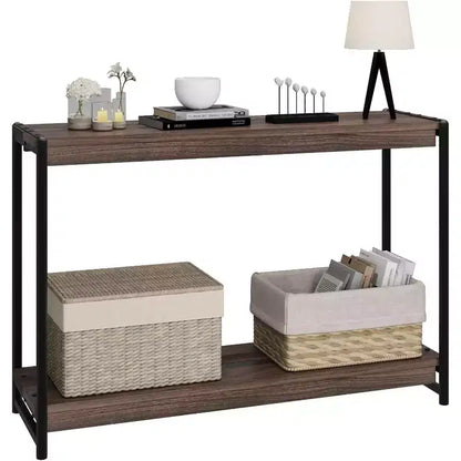 Console en panneaux de particules - Table console de 40 pouces, table à deux niveaux à lattes avec étagères, style rustique de ferme pour entrée, salon, couloir