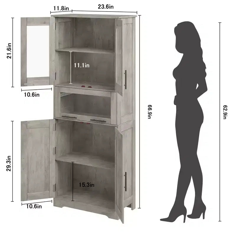 Armoire de rangement de salle de bain de 170 cm de haut, placard de cuisine moderne avec double porte, étagères réglables, meuble autoportant avec tiroir pour salle de bain ou cuisine
