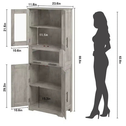Armoire de rangement de salle de bain de 170 cm de haut, placard de cuisine moderne avec double porte, étagères réglables, meuble autoportant avec tiroir pour salle de bain ou cuisine
