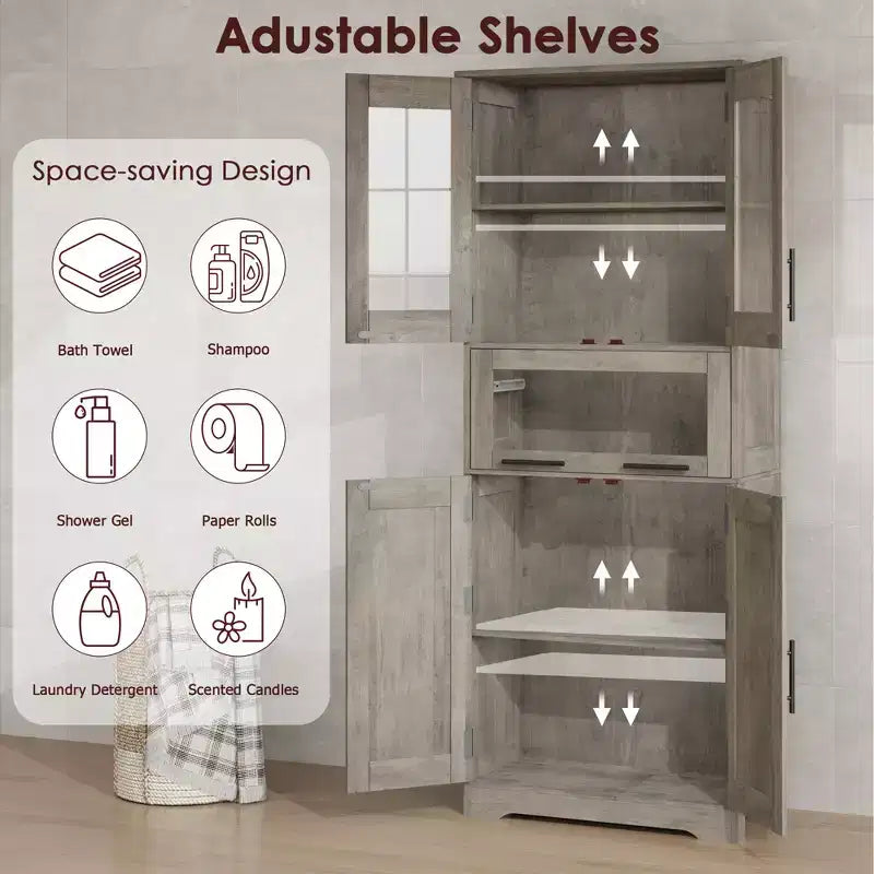 Armoire de rangement de salle de bain de 170 cm de haut, placard de cuisine moderne avec double porte, étagères réglables, meuble autoportant avec tiroir pour salle de bain ou cuisine