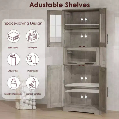Armoire de rangement de salle de bain de 170 cm de haut, placard de cuisine moderne avec double porte, étagères réglables, meuble autoportant avec tiroir pour salle de bain ou cuisine