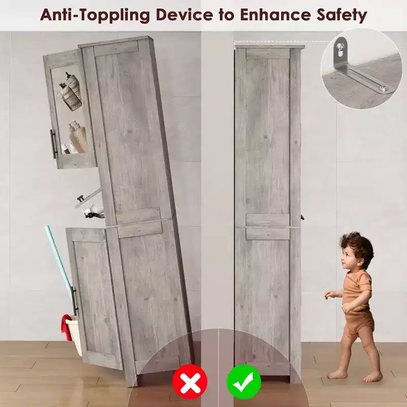 Armoire de rangement de salle de bain de 170 cm de haut, placard de cuisine moderne avec double porte, étagères réglables, meuble autoportant avec tiroir pour salle de bain ou cuisine