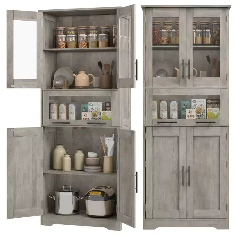 Armoire de rangement de salle de bain de 170 cm de haut, placard de cuisine moderne avec double porte, étagères réglables, meuble autoportant avec tiroir pour salle de bain ou cuisine