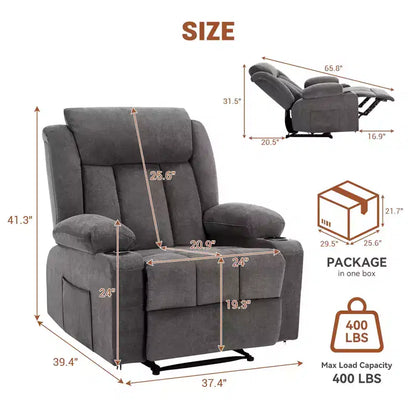 Fauteuil inclinable surdimensionné, Fauteuil inclinable manuel avec vibration de massage et fonction chauffante, Chauffage lombaire, Canapé profond rembourré confortable pour le salon