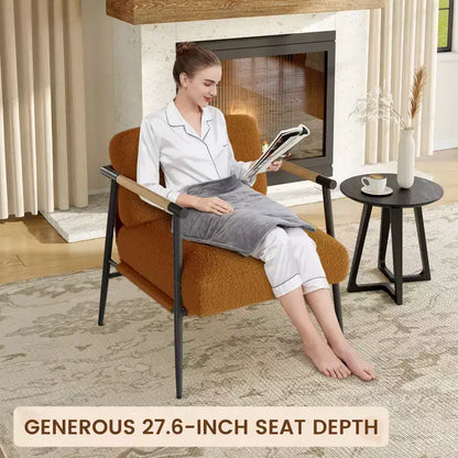 Fauteuil d'appoint moderne, Fauteuil de lecture confortable rembourré en tissu peluche 420g, avec coussin en mousse à ressorts, pour chambre et salon, Marron