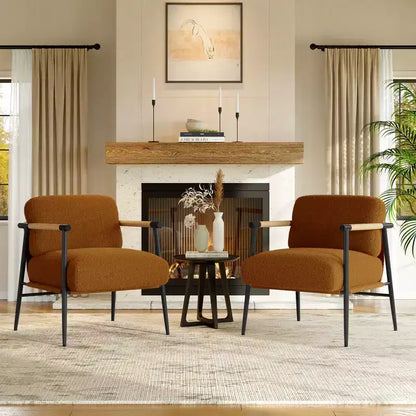 Fauteuil d'appoint moderne, Fauteuil de lecture confortable rembourré en tissu peluche 420g, avec coussin en mousse à ressorts, pour chambre et salon, Marron