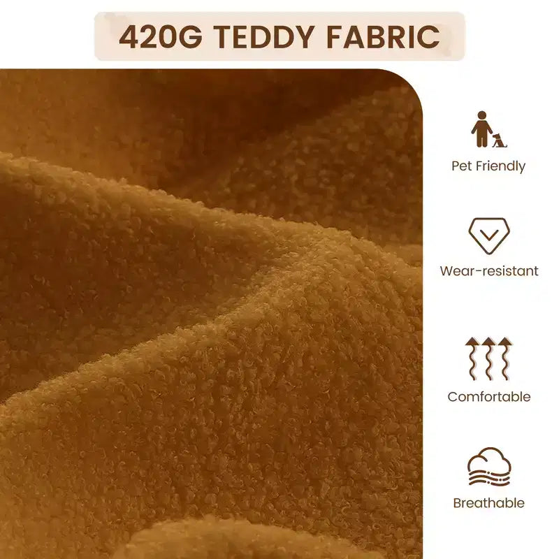 Fauteuil d'appoint moderne, Fauteuil de lecture confortable rembourré en tissu peluche 420g, avec coussin en mousse à ressorts, pour chambre et salon, Marron