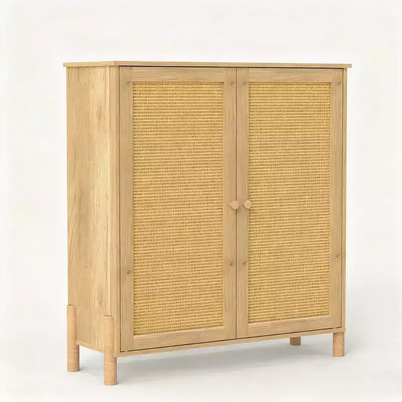 Homy Casa Armoire de rangement avec portes en rotin et étagères réglables pour salon, entrée ou chambre à coucher, naturel