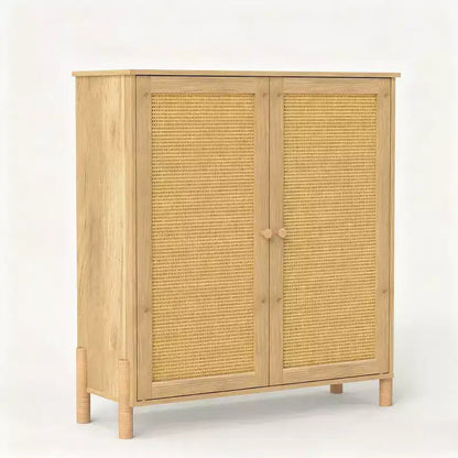 Homy Casa Armoire de rangement avec portes en rotin et étagères réglables pour salon, entrée ou chambre à coucher, naturel