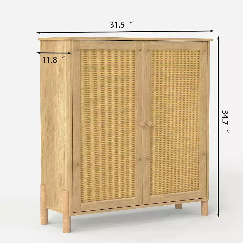 Homy Casa Armoire de rangement avec portes en rotin et étagères réglables pour salon, entrée ou chambre à coucher, naturel