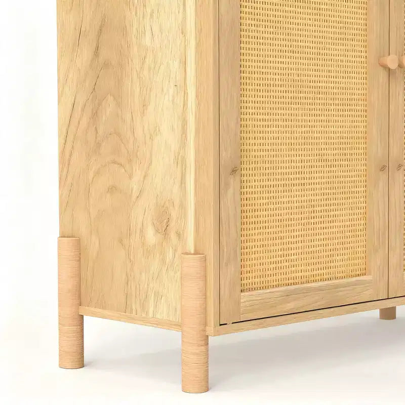 Homy Casa Armoire de rangement avec portes en rotin et étagères réglables pour salon, entrée ou chambre à coucher, naturel